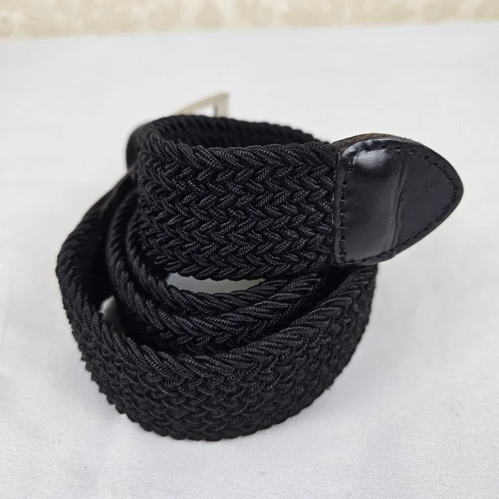 Dockers Men's Size 34 Black Woven Belt Leather Trim Silver Hardware Casual